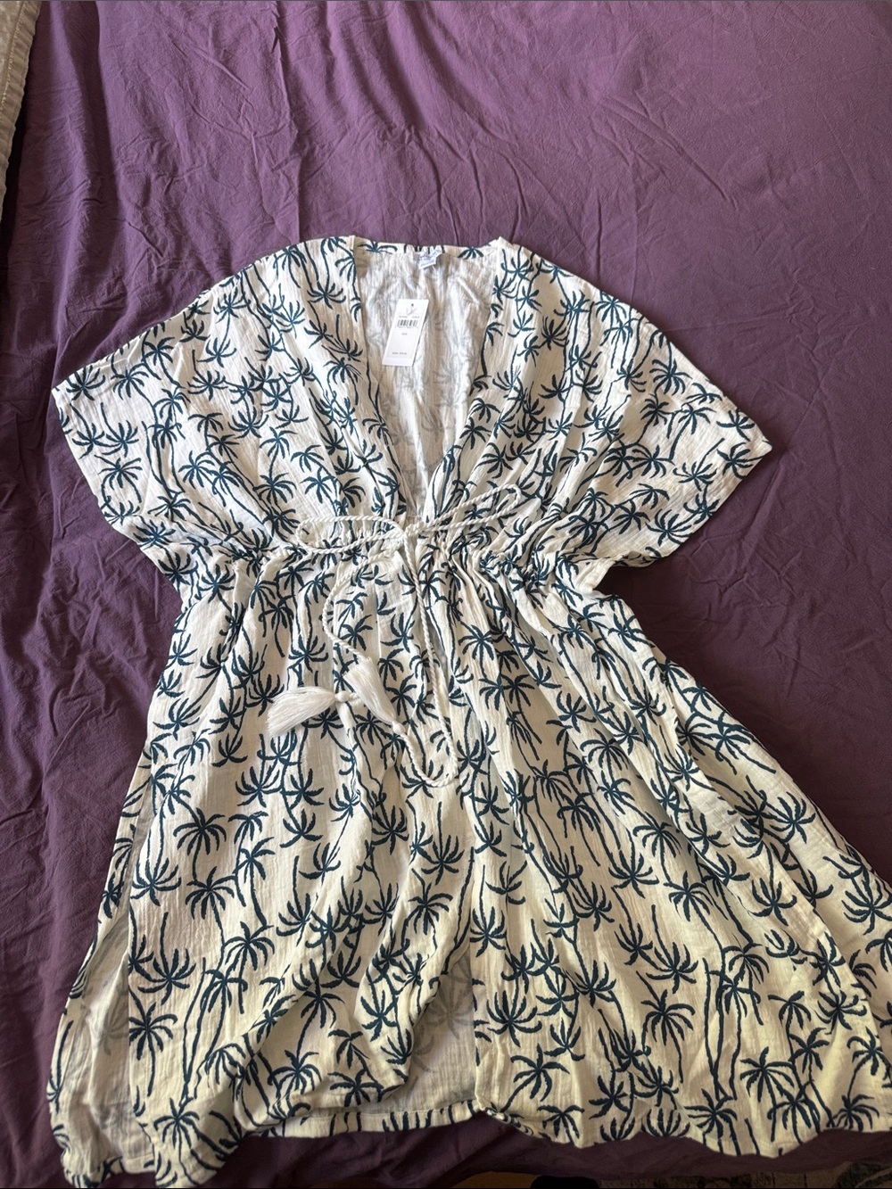 Women’s Cream Palm-Print Drawstring cover up
